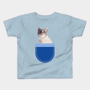 Silver Grey Cat in Pocket Kids T-Shirt